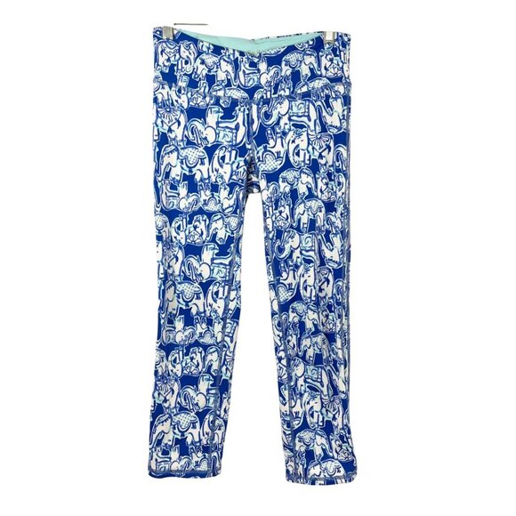Lilly Pulitzer Luxletic Weekender Leggings Get Trunky Blue White Elephant SMALL - Picture 1 of 7